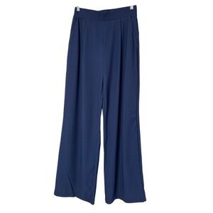 Halara Wide Leg Pants Women Small Navy Blue High Waisted Pleated Pockets